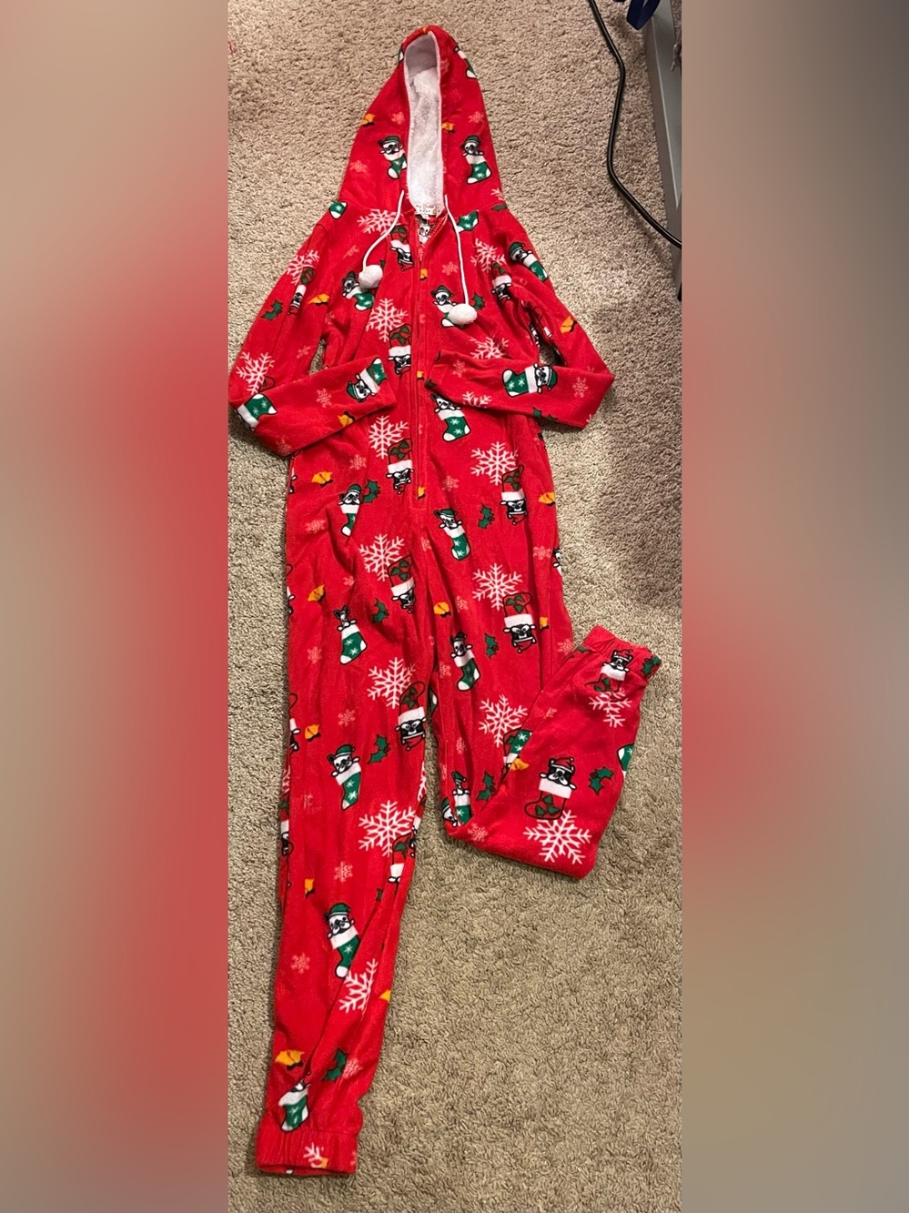 NWOT Unworn Christmas Holiday Frenchies French Bulldogs Fleece Onesie Pajamas